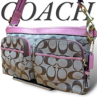 コーチ(COACH)の良品 コーチ COACH ワンショルダー レザー キャンバス ピンク 肩掛け(ショルダーバッグ)