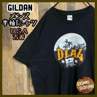 ギルダン プリント Tシャツ 乗馬 馬 ホース アニマル USA古着 半袖 黒(Tシャツ/カットソー(半袖/袖なし))