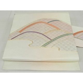 平和屋-こころ店◎九寸名古屋帯　駒刺繍　遠山文　銀彩　正絹　逸品　AAAE5875Bey(帯)