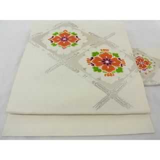 平和屋着物◎九寸名古屋帯　唐織　花菱文　銀糸　正絹　逸品　AAAE9344Bsw(帯)