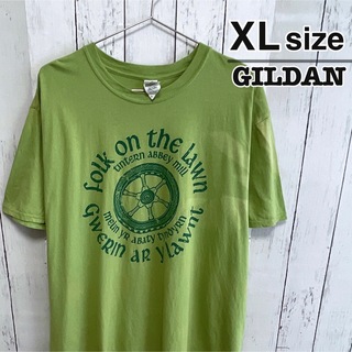 ギルタン(GILDAN)のUSA古着　GILDAN　Tシャツ　XLサイズ　グリーン　抹茶　プリント　ロゴ(Tシャツ/カットソー(半袖/袖なし))