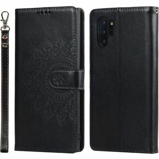 Galaxy Note 10 ケース 手帳型 カバー ストラップ付 ブラック