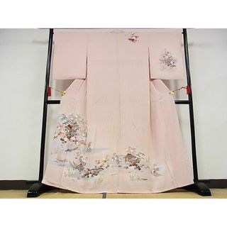 平和屋-こころ店■訪問着　風景草花文　松竹梅　暈し染め　正絹　逸品　AAAE3754Bzg(着物)