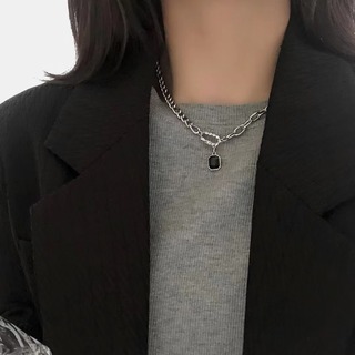 【即購入OK】レディース アクセサリー ネックレス 韓国 シンプル　シルバー　黒(ネックレス)