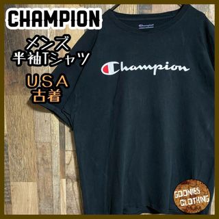 チャンピオン(Champion)のチャンピオン メンズ ブラック ロゴ L 無地 USA古着 90s半袖 Tシャツ(Tシャツ/カットソー(半袖/袖なし))