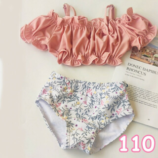 オフショル　スイムウェア　セパレート　ピンク　１１０　子供用　海　プール　水着　(水着)