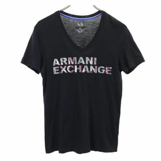 アルマーニエクスチェンジ(ARMANI EXCHANGE)のアルマーニエクスチェンジ ロゴプリント 半袖 Vネック Tシャツ XS 黒 ARMANI EXCHANGE メンズ(Tシャツ/カットソー(半袖/袖なし))