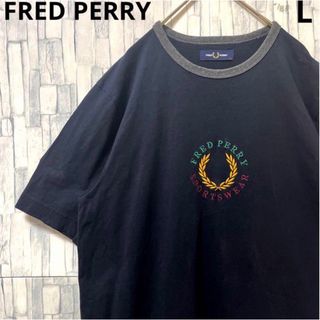 FRED PERRY - フレッドペリー 半袖 リンガーネック Tシャツ ブラック L 刺繍 センターロゴ