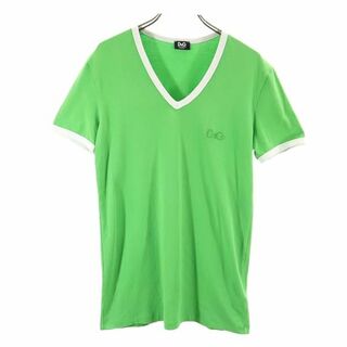 ドルチェアンドガッバーナ 半袖 Vネック Tシャツ USAXS グリーン系 DOLCE&GABBANA トリム メンズ