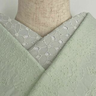 半衿 くすみミントのコットンレース 花 半襟 薄緑 洗える かわいい カジュアル(和装小物)