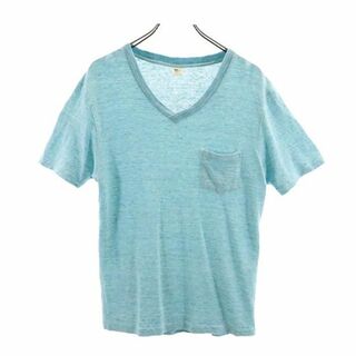 ロンハーマン 日本製 リネンブレンド 半袖 Vネック Tシャツ M 水色系 Ron Herman メンズ