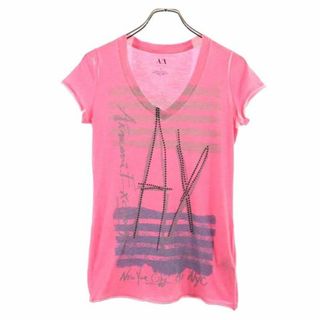 ARMANI EXCHANGE - アルマーニエクスチェンジ ロゴプリント 半袖 Vネック Tシャツ S ピンク系 ARMANI EXCHANGE レディース