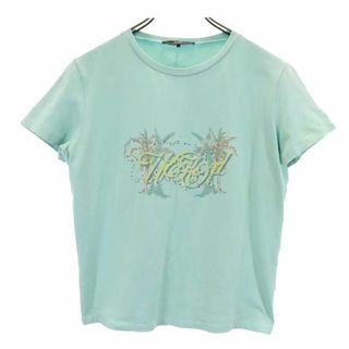 マックスマーラ(Max Mara)のマックスマーラ プリント 半袖 Tシャツ L 水色系 MAX MARA ラインストーン レディース(Tシャツ(半袖/袖なし))