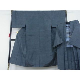 平和屋-こころ店■男性　紬　アンサンブル　薄縹色　松坂屋扱い　正絹　逸品　AAAE5040Agk(着物)