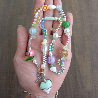 hand made beads necklace random beads💚(ネックレス)