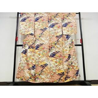 平和屋-こころ店■上質な小紋　草花文　金彩　正絹　逸品　AAAE1522Bzg(着物)