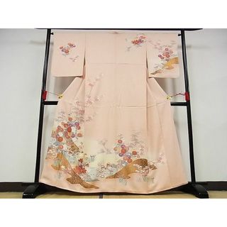 平和屋-こころ店■訪問着　流水鴛鴦花文　暈し染め　金彩　正絹　逸品　AAAE3750Bzg(着物)