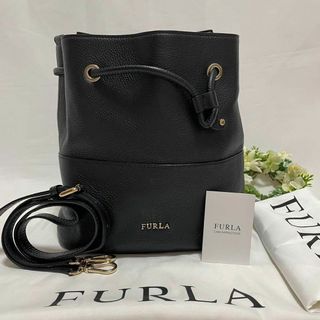 Furla - 【美品】フルラ 2way ショルダーバッグ 巾着 レザー 黒 肩掛け 手提げ