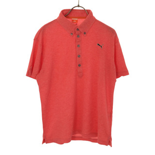 プーマ(PUMA)のプーマ ロゴ刺繍 半袖 ボタンダウン ポロシャツ L ピンク PUMA 鹿の子地 メンズ(ポロシャツ)
