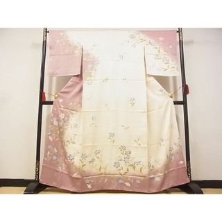 平和屋-こころ店■訪問着　駒刺繍　草花文　暈し染め　金彩　正絹　逸品　AAAF3911Ata(着物)