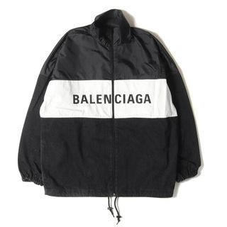 バレンシアガ(Balenciaga)のBALENCIAGA バレンシアガ ジャケット サイズ:34 ロゴ デニム 切替 ナイロン コンビ ポプリン シャツ ブルゾン 2019年製トラックジャケット オーバーサイズ ブラック アウター 【メンズ】【中古】(ナイロンジャケット)