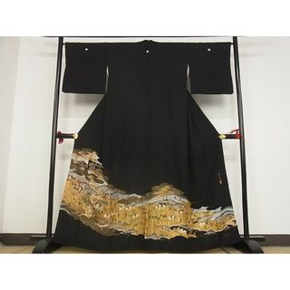 平和屋-こころ店■豪華黒留袖　作家物　金屏風　人物風景文　金彩　正絹　逸品　AAAE6507Bnp(着物)