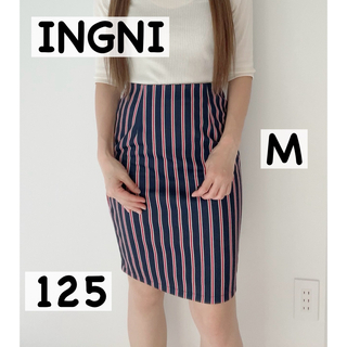 イング(INGNI)の【 INGNI 】イング ボーダー スカート M 着画 写真(ひざ丈スカート)