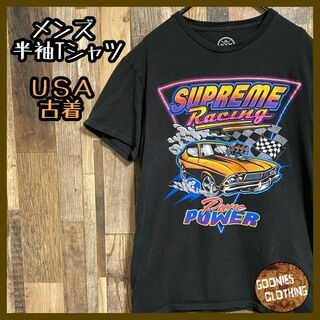 メンズ 車 レーシング プリント ブラック M USA古着 半袖 Tシャツ(Tシャツ/カットソー(半袖/袖なし))