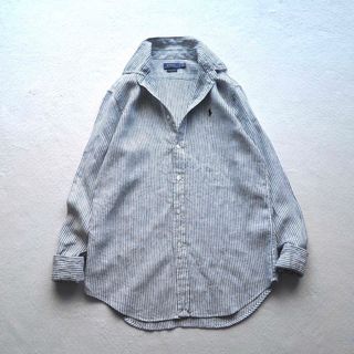 ポロラルフローレン(POLO RALPH LAUREN)のPOLO RALPH LAUREN ポニー刺繍 ストライプ リネンシャツ 黒(シャツ/ブラウス(長袖/七分))