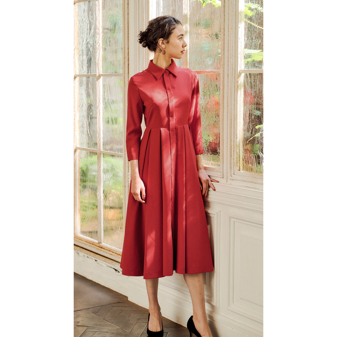JENNE ラインタックフレアワンピース M レッド ジェンヌ JENNE ラインタックフレアワンピース M レッド ジェンヌ