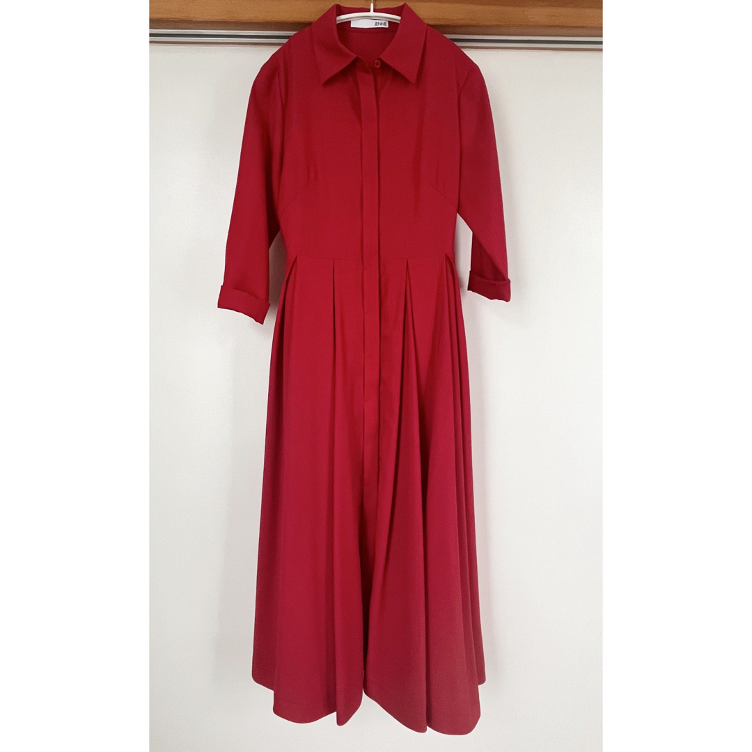 JENNE ラインタックフレアワンピース M レッド ジェンヌ JENNE ラインタックフレアワンピース M レッド ジェンヌ