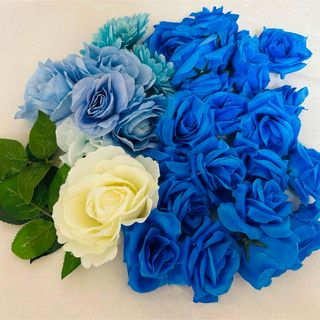 ブルーフラワー造花セット 薔薇 ガーベラ 青(各種パーツ)