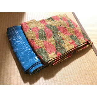 【2枚セット】リサイクル着物 小紋 正絹 ブルー&イエロー(着物)