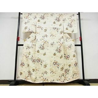 平和屋-こころ店■上質な小紋　流水風景草花文　金彩　正絹　逸品　AAAE3594Bzg(着物)