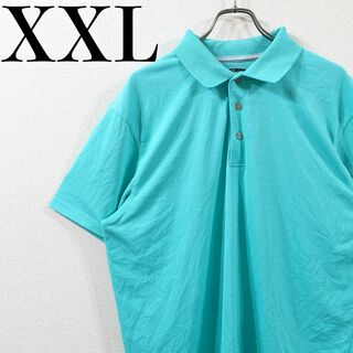 【美品】GLAND SLAM X 半袖ポロシャツ XXL 古着 ターコイズブルー(ポロシャツ)