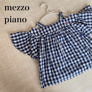 メゾピアノ(mezzo piano)の【人気】メゾピアノ　オフショルダー　ブラウス　ギンガムチェック　フリル　ロゴ(ブラウス)
