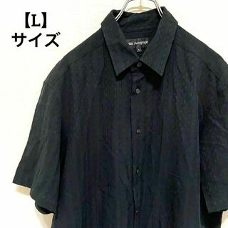 K233 半袖 シャツ オープンカラー 黒 総柄 レーヨン×ポリ Lサイズ(シャツ)