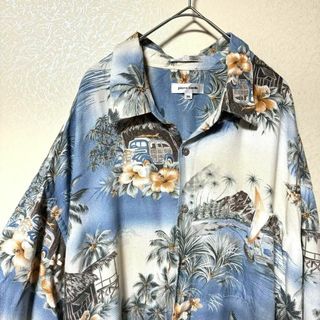 ヴィンテージ(VINTAGE)のpierre cardin アロハシャツ　総柄　車柄　2XL レーヨン100%(シャツ)