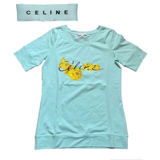 celine - セリーヌ Tシャツ S ブルーグリーン ロゴ 半袖