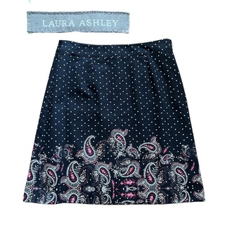 ローラアシュレイ(LAURA ASHLEY)のローラアシュレイ 膝丈スカート 台形 13 ネイビー コットン(ひざ丈スカート)