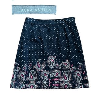 ローラアシュレイ(LAURA ASHLEY)のローラアシュレイ 膝丈スカート 台形 13 ネイビー コットン(ひざ丈スカート)