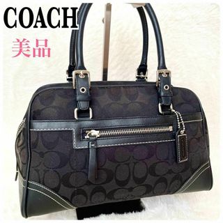 コーチ(COACH)の美品✨COACH コーチ シグネチャー ハンドバッグ ミニボストン ブラック(ハンドバッグ)