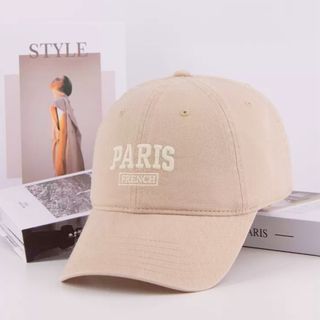 キャップ 帽子 ベージュ PARIS 英字 ロゴ 夏 お揃い 調整可能(キャップ)