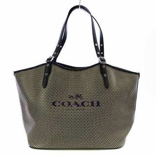コーチ(COACH)のコーチ COACH トートバッグ ロゴ チャーム 総柄 PVC 黒 ベージュ(トートバッグ)