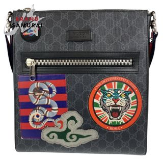 グッチ(Gucci)の美品 GUCCI グッチ クーリエ GGスプリーム シェリーライン GG柄 ブラック 黒 シルバー金具 PVC /レザー 474137 ショルダーバッグ 肩掛け 405896 【中古】(ショルダーバッグ)