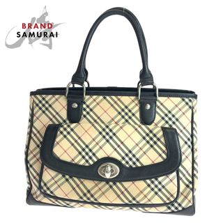 バーバリー(BURBERRY)のBURBERRY バーバリー ノバチェック ベージュ ブラック 黒 シルバー金具 キャンバス ハンドバッグ トートバッグ レディース 405847 【中古】(ハンドバッグ)