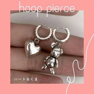 ピアス 2個セット ハート クマ フープピアス プレゼント テディベア アクセ(ピアス)