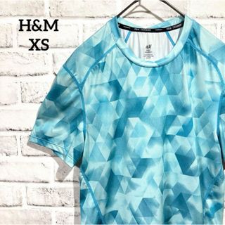 Ｈ＆Ｍ トレーニングTシャツ レディース XS ブルー 総柄 ランニング ヨガ