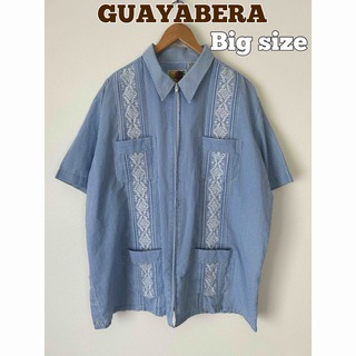 GUAYABERA キューバシャツ　半袖シャツ　ストライプ　ビッグサイズ