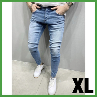XL デニム スキニー ストレッチ スリム メンズ パンツ ライトブルー 水色(デニム/ジーンズ)